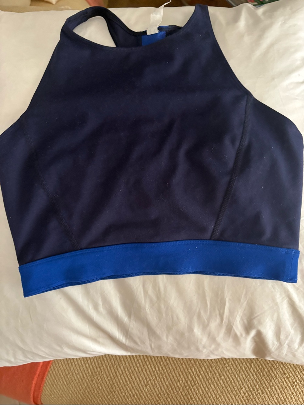 Navy High Neck Crop Tank with Royal Blue Band sports bra never worn